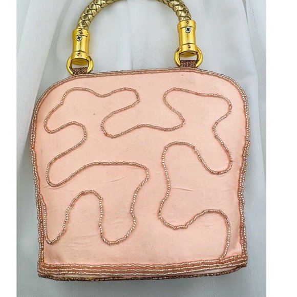 Women Lady Girl Wedding Party Embroidered Gold Handle Clutch Bag Purse - Picture 6 of 8